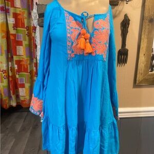 Lilly Pulitzer Blue and Orange Tiered Sundress with Bishop Sleeves